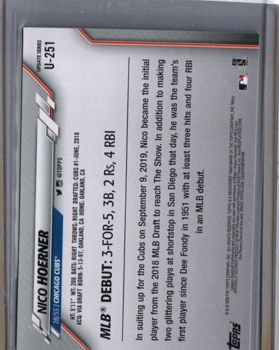 2020 Topps Update #U-251 Nico Hoerner - Picture 2 of 2