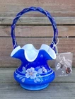 Fenton Glass 95th Anniversary Legacy Collection Cobalt Blue Floral Basket Signed