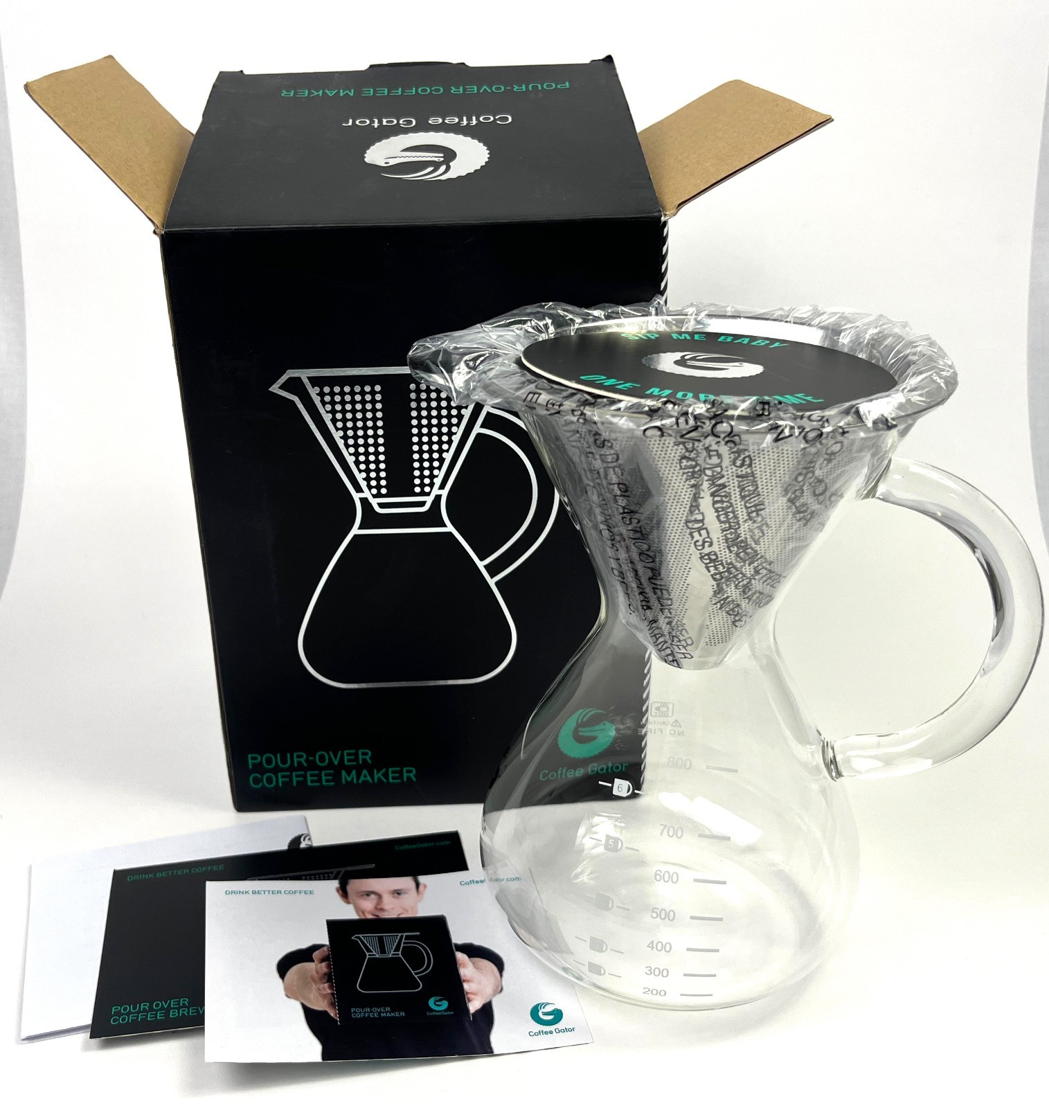 Coffee Gator Pour Over Brewer 27 oz Glass Carafe Stainless