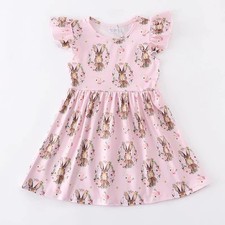 Pink Bunny Easter Flutter Sleeve Girl Dress
