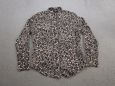 J Jill Slim Fit Button Up Leopard Cheetah Animal Linen Long Sleeve Shirt Size 6
