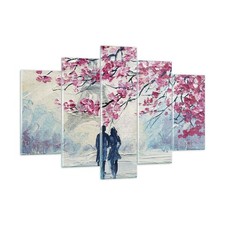 Wandbilder 150x100cm 5 tlg Glasbild Paar Paris Baum XXL Bilder Art Wanddeko