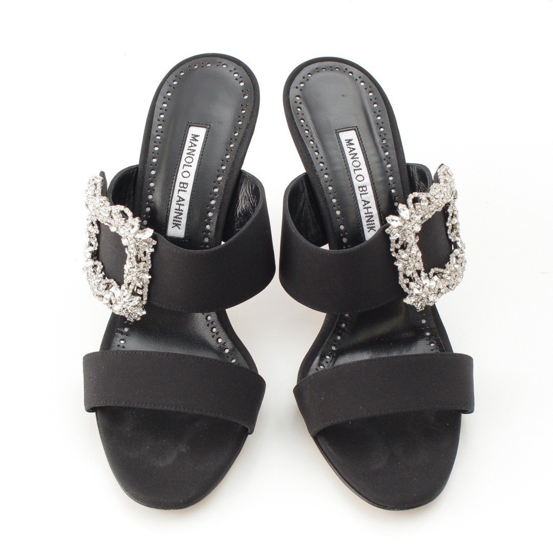 Manolo Blahnik GABLE JEWEL Hangisi Crystal Bejewel Buckle Sandals, Black EU:38.5