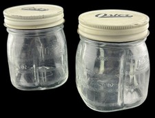2 Vintage Osterizer Glass Mini-Blend Container Jars Blend & Store Cream Lid 8 Oz