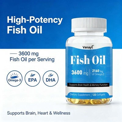 3600mg Omega 3 Fish Oil Capsules 3x Strength EPA & DHA, Highest Potency 120
