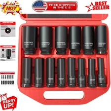 Complete 14-Piece Cr-Mo Deep Impact Socket Set with Black Finish and Case