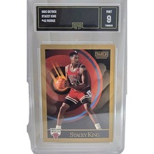 1990 91 SkyBox BASKETBALL #42 Stacey King Rookie GMA MINT 9 Chicago Bulls B2