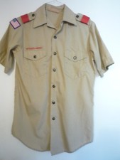 BOY SCOUTS OF AMERICA UNIFORM SHIRT-SZ MENS SMALL-KHAKI-BUTTON UP-COLLAR