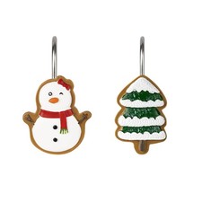 Christmas Tree Snowman Decorative Shower Curtain Hooks, Green White Shower Cu...