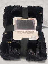 Costco Halloween Embroidered Faux Fur Throw Blanket Black Cat NWT Viral TikTok
