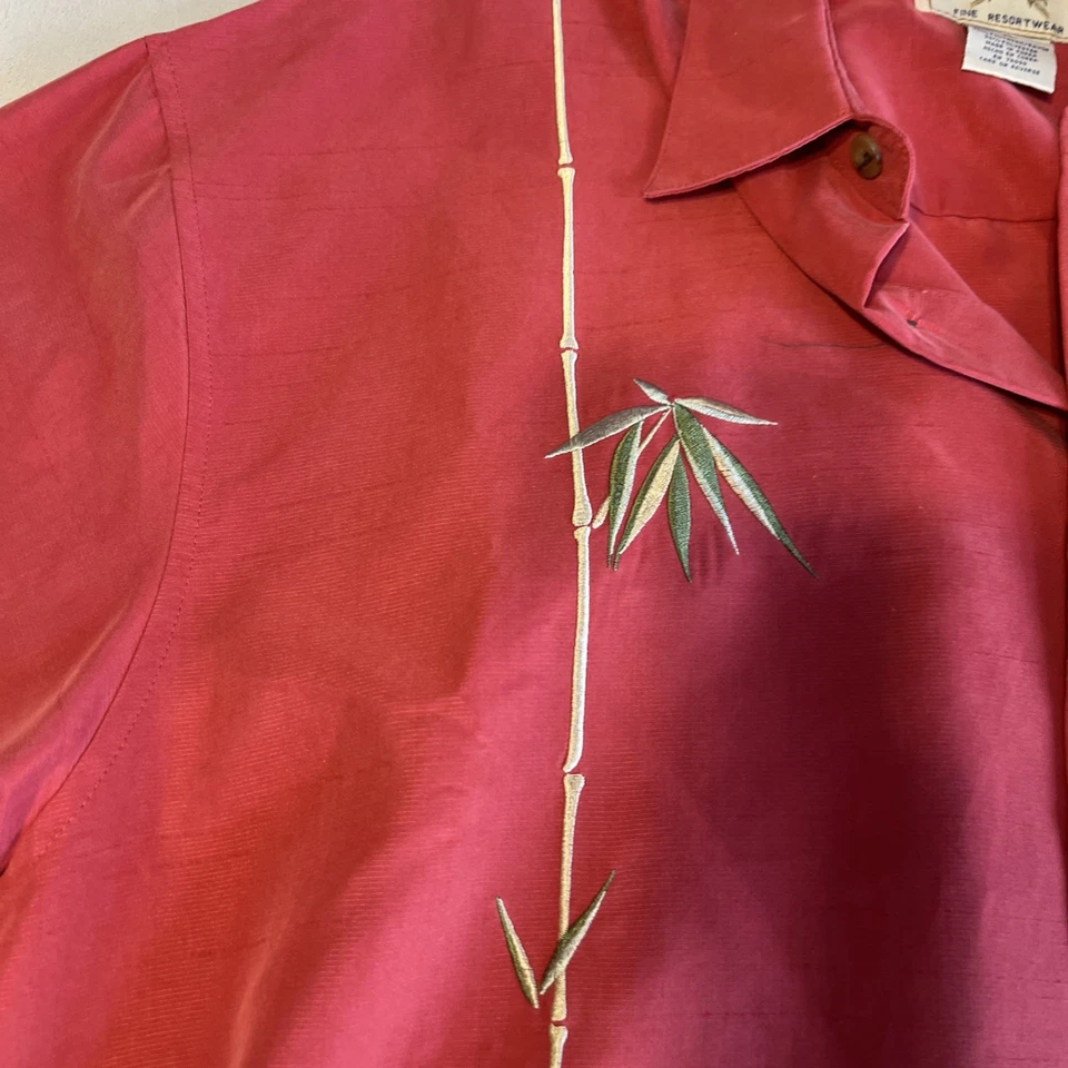 Camisa Hawaiana Bamboo Cay Para Hombres XL Bambú Árboles Rojo Modal Botón Suave Foto 4 de 4