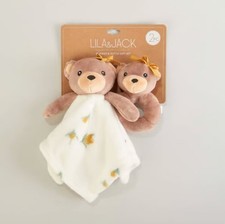 NWT Lila  Jack White And Gold Floral Brown Bear Plush Baby Security Blanket Set