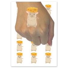 Mouse Holding Up Cheese Above Head Temporary Tattoo Fake Body Art