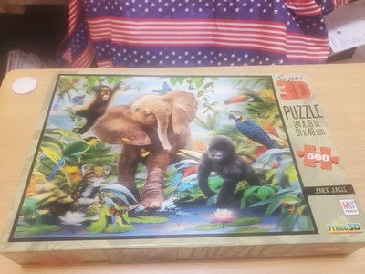 Super 3D Junior Jungle Puzzle 500 pieces 24'' x 18'' Milton Bradley  large Pieces