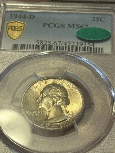 1944 D Ms67 Washington Quarter Graded By Pcgs Cac Approved!