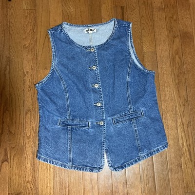 ONLY Blue Denim Round Neck Denim Vest  Size Large
