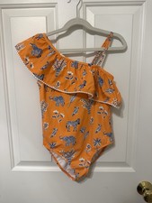 EUC Janie and Jack Girls Orange Swimsuit Safari Animals Zebra Elephant Size 10