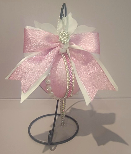 Handmade Boujie Ball  Pink & White Ribbon With Pearls/Rhinestones.
