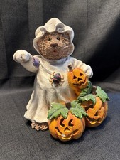 Halloween Light Up Teddy Bear With Pumpkins Vintage 2000 Resin