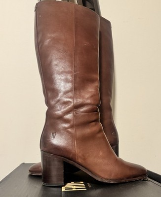 Frye Julia Tall Inside Zip Brown Leather Knee High Riding Boots Round Toe 8M