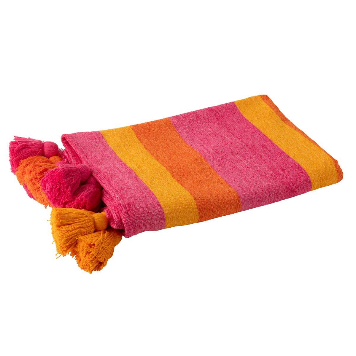 Plaid à rayures et pompons Polly tissage haut de gamme