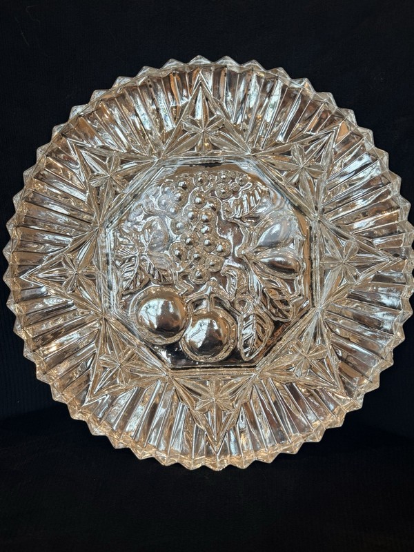 Unique Mirrored Glass With Gold Back Platter Fruit Motif