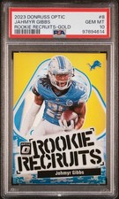 Jahmyr Gibbs 2023 Donruss Optic Rookie Recruits Gold /10 PSA 10 - Detroit Lions