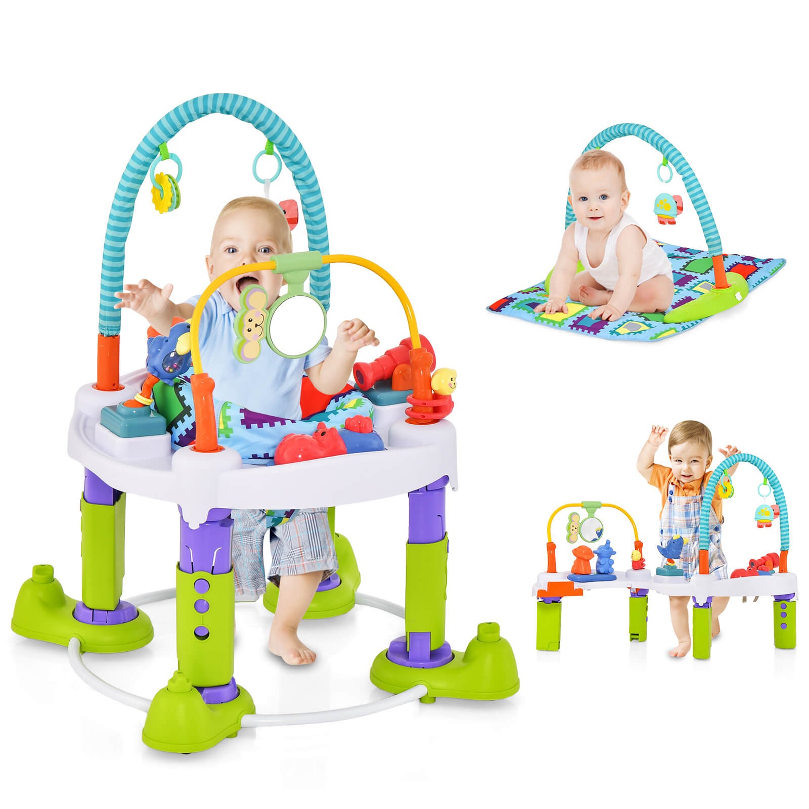 4-in-1 Baby Bouncer Activity Adjustable Center Activity Saucer w/ Music Box