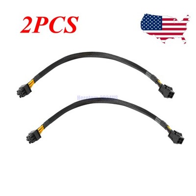 2Pcs CPU 4pin to 6 Pin PCI-Express PCIE GPU Video Card Power Adapter Cable 35cm