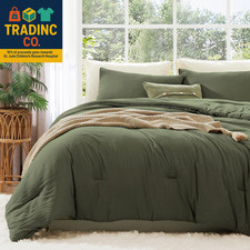 Queen Comforter Set - 3 Pieces Prewashed Olive Green Comforter Soft Lightweight