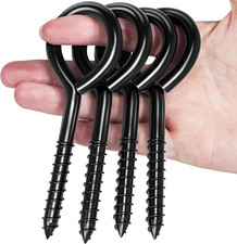 4 Pack 5 Inch Stainless Steel Eye Bolts Screw in Hooks, Heavy Duty Black Large S