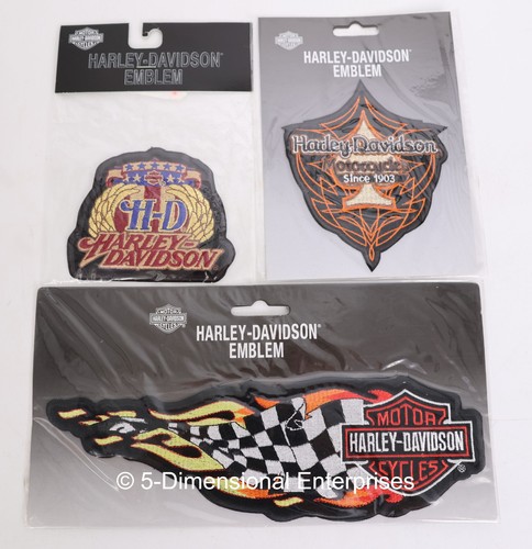 Lot of 3 Harley-Davidson Emblems FLAMING CHECKERED FLAG / H-D / PINSTRIPE SPADE