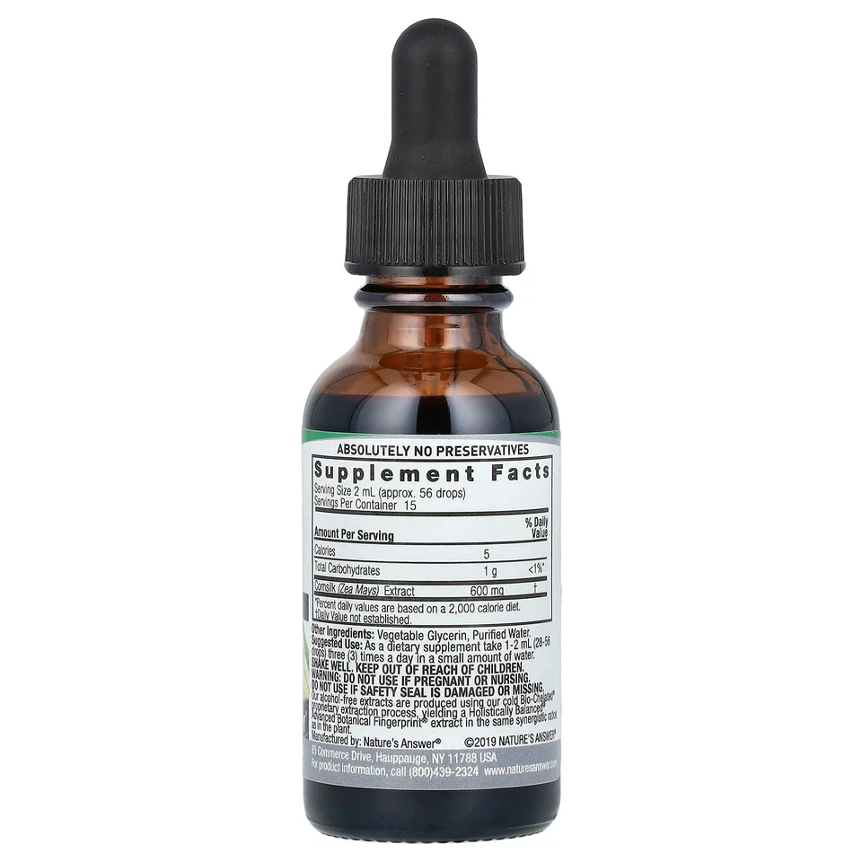 Nature s Answer кукурузный шелк безалкогольный 2000 мг 1 жидкая унция 30 мл безалкогольный, GMP - Изображение 2 из 2