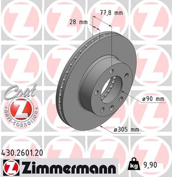 2X Zimmermann Bremsscheibe Coat Z 430.2601.20 FüR Movano Opel Nissan Renault X70-image