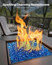 10 LBS Fire Glass 1-Inch Fireplace Glass Rocks for Fire Pit Table Caribbean Blue