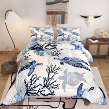 3D Sea Turtle Comforter Set in White for Kids, Teens, and Adults Bedding