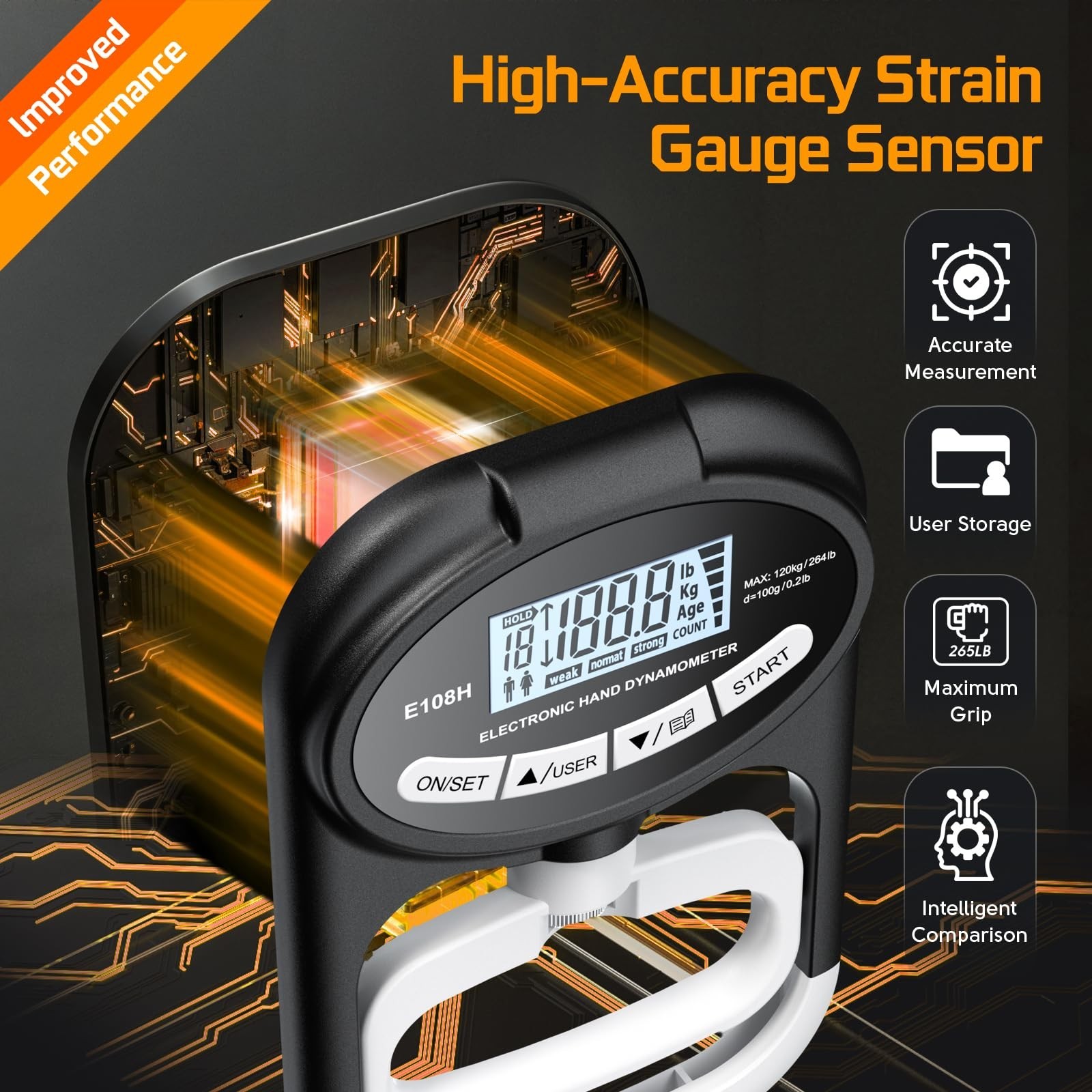 Grip Strength Tester Trainer Dynamometer - Hand Grip Dynamometer with Hand gr...