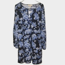 New Michael Kors Blue Flower Long Sleeve Dress XL
