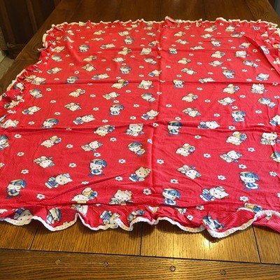 Vintage Hello Kitty pretty red with white polka dots kiddy blanket 40x45