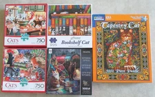 Lot 5 COMPLETE Cat  Puzzles 500, 750 and 1000 White Mountain, Buffalo, Ceaco
