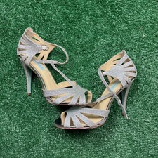 Betsey Johnson SB-TEE Silver Glitter T-Strap Stiletto Heels