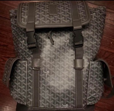 Goyard Goyardine Black/Gray Backpack Buckle Drawstring Adjustable Strap dust bag