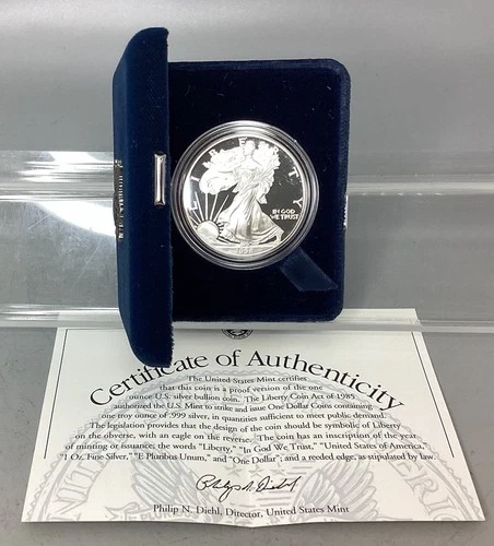 1998 P Proof American Silver Eagle - With Box & CoA