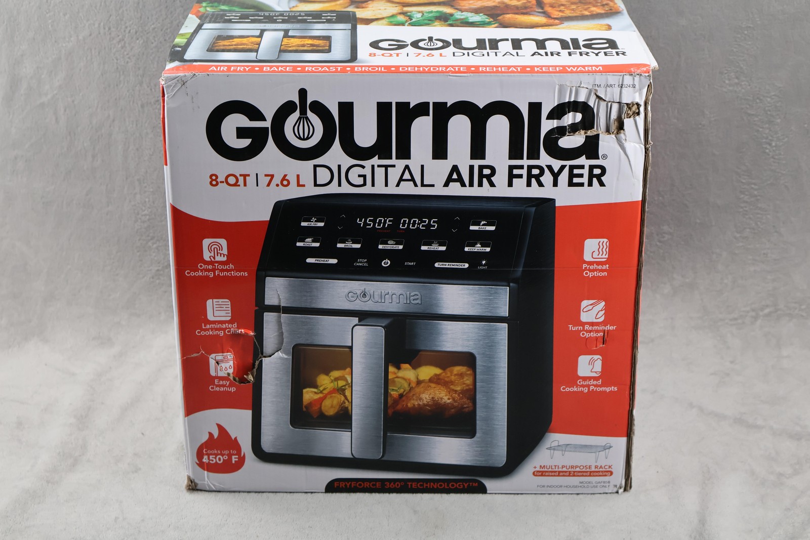 Gourmia 8 Qt Digital Air Fryer Black Stainless Steel FryForce 360 Kitchen