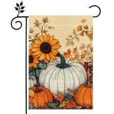 Fall Pumpkin Garden Flag for Outside 12x18 Inch Double Sided Yellow,White