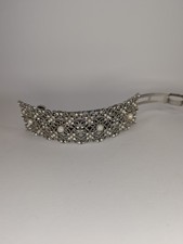 Bridal Barrett Hinge French Hair Clip, Silver Alloy  Faux Pearls Vintage B2
