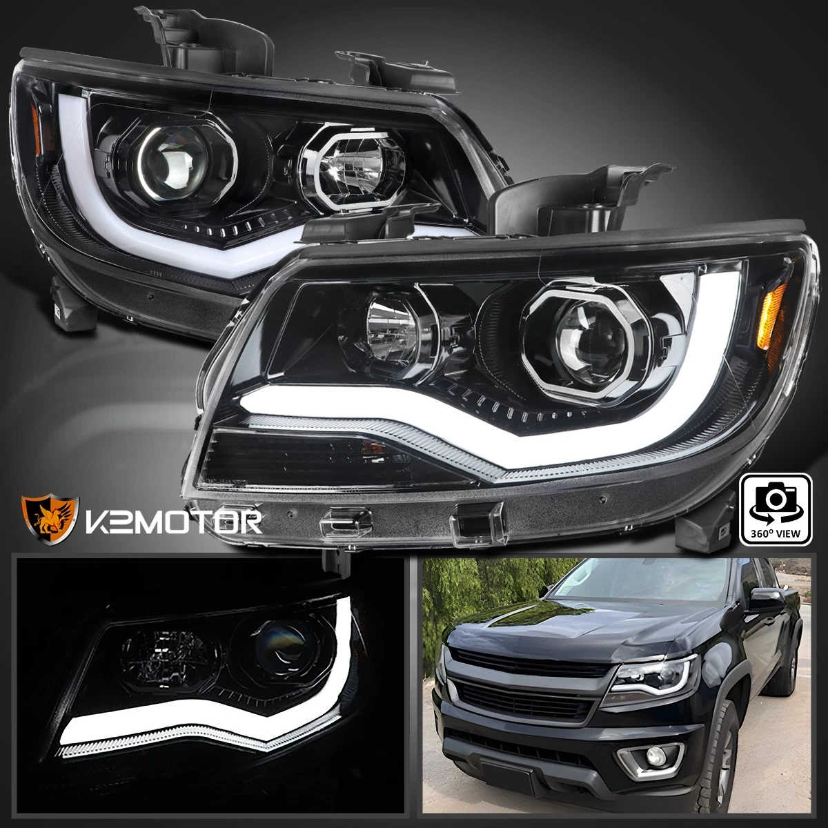 Jet Black Fits 2015-2022 Chevy Colorado LED Tube Bar Projector
