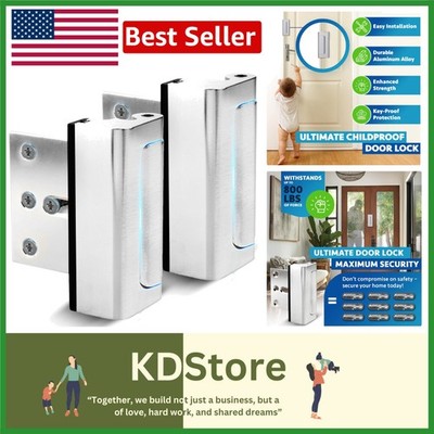 Aluminium Door Reinforcement Locks: Satin Nickel, 2-Pack, Home Safety Upgrade