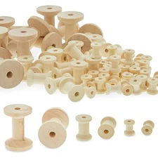 140 Pieces Unfinished Wooden Spools for Crafts, Ribbon, Thread, 3 Assorted Sizes