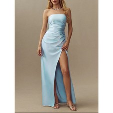NWT BHLDN Anthropologie Danielle Strapless Satin Maxi Dress Small Side Slit Gown